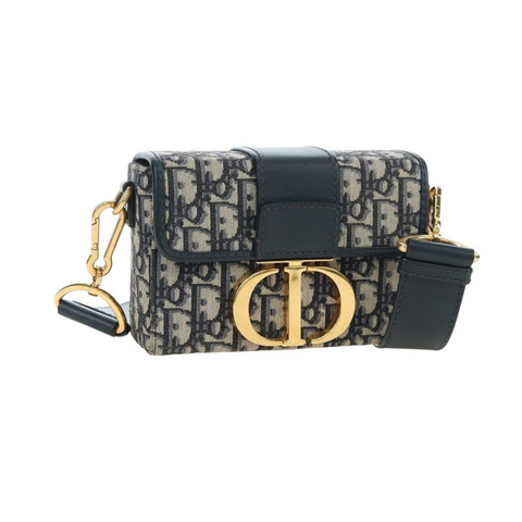 Christian Dior Trotter帆布Diorissimo手提包，海軍藍金色，正品，貨號196320M