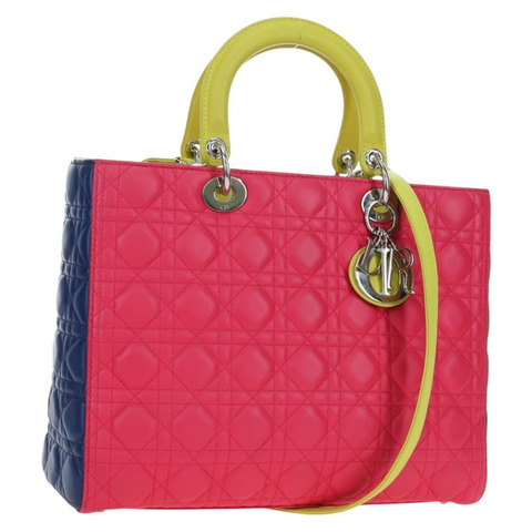 Christian Dior Canage Lady Dior 手提包，羊皮材質，粉紅色/銀色兩用，正品，貨號 195537M