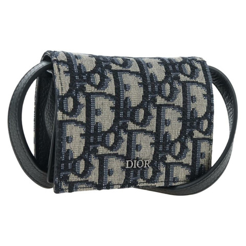 Christian Dior Trotter帆布肩包，海軍藍/銀色，正品，貨號195520V