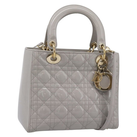 Christian Dior Lady Dior 手提包 漆皮 2way 灰金 正品 BA14819SAM