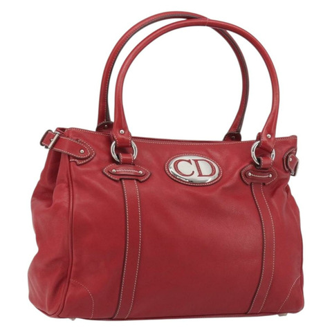 Christian Dior 手提包 皮革 紅色 銀色 正品 196646A