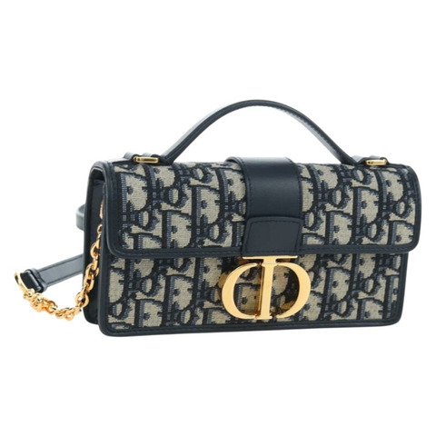Christian Dior Trotter 帆布 Dior 30 Montaigne 手袋，海軍藍/金色，正品，貨號 196920SAM
