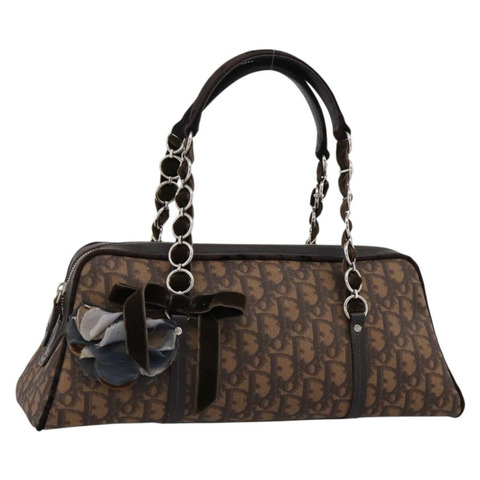 Christian Dior Trotter Romantic 手袋 PVC 棕色銀色 正品 am12294SAM