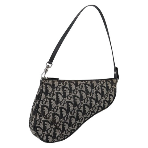 Christian Dior Trotter帆布馬鞍配件包 黑色銀色 Auth mr2747A