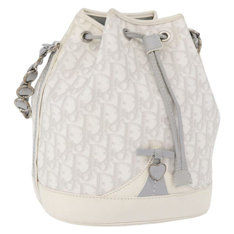 Christian Dior Trotter Romantic Chain Shoulder Bag PVC White Silver Auth 198528V