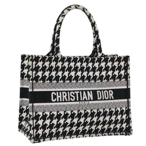 Christian Dior 錯位圖案帆布中型手提包 黑色 正品 BA15076M