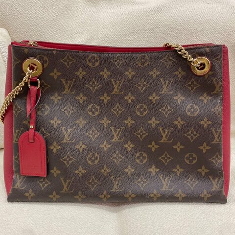 Louis Vuitton Surene 中號 流浪鏈條包 老花拼紅色 牛皮 金鍊肩帶