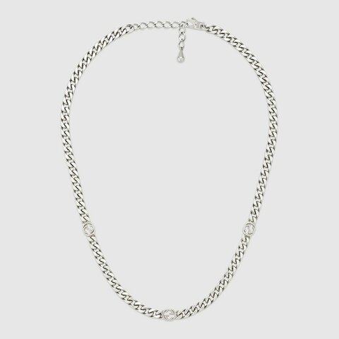 GUCCI INTERLOCKING 雙G古巴仿舊項鍊 925純銀 飾品 古馳