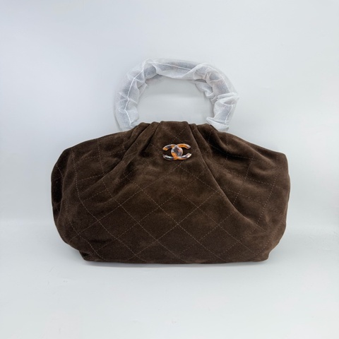 Chanel tote with handle medium brown suede
