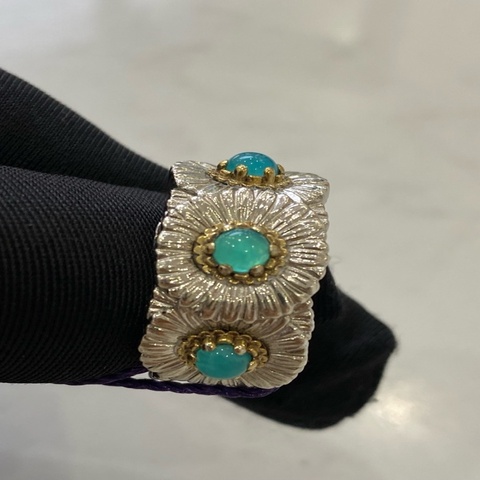 buccellati 布契拉提blossoms雛菊藍色瑪瑙銀戒指60號 男女同款 配件無