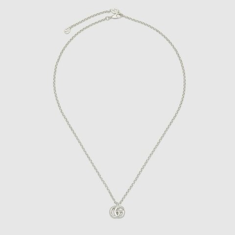 GUCCI GG Marmont 雙G復古雕花項鍊 925銀 飾品 古馳
