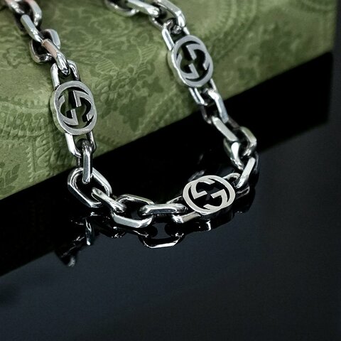 GUCCI INTERLOCKIN G 雙G復古仿舊手鍊 925銀 飾品 古馳