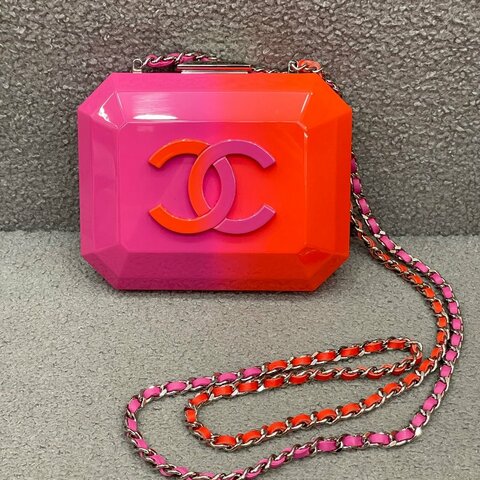 Chanel 亞克力盒子包 小號 橙粉漸變 銀扣