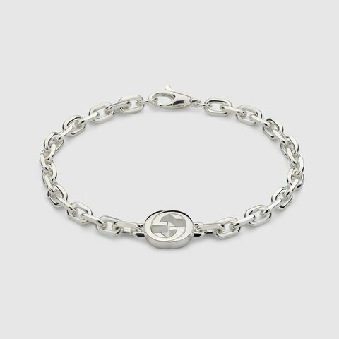 GUCCI INTERLOCKING 雙G拋光手鍊 925銀 飾品 古馳