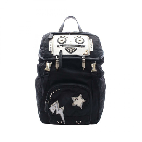 PRADA 機器人圖案雙肩包，尼龍皮革材質，黑色、銀色、白色，二手女款