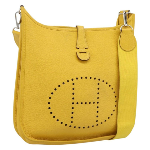 愛馬仕 Evelyn 3PM 單肩包 Taurillon Clemence 皮革 黃色 正品 ka5719SAV