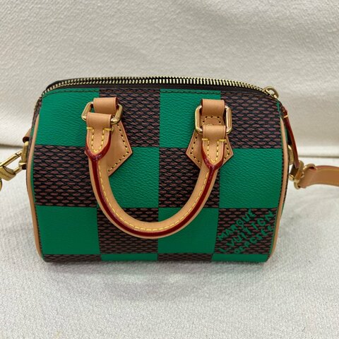 Louis Vuitton Speedy Nano 綠拼咖 皮革