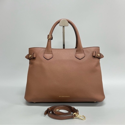 Burberry/巴寶莉 The Banner House格紋拼皮班納中號手提單肩包 尺寸36*24cm 附件：肩帶
