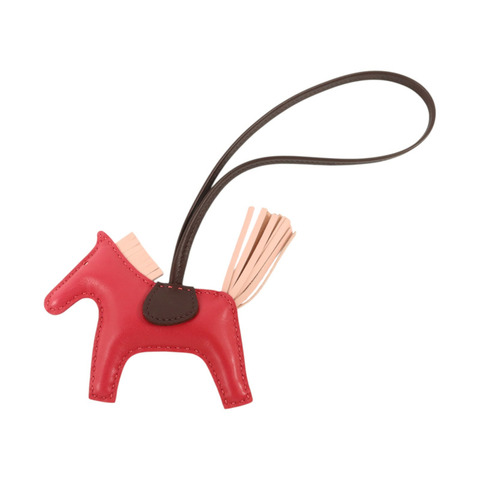 HERMES Milo皮革Rodeo PM掛飾Rose Sakura/Framboise/Rouge Sellier