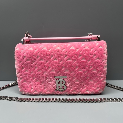 Burberry 巴寶莉 98新 粉色毛絨浮雕TB鏈條包