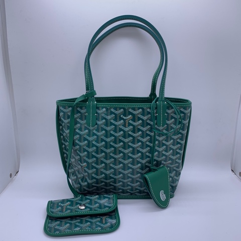 Goyard 戈雅 mini tote Anjou mini托特包綠色牙紋 經典老花 迷你托特包 帶子包 雙面設計 通勤時髦單品 尺寸約20.5*10*20.5cm