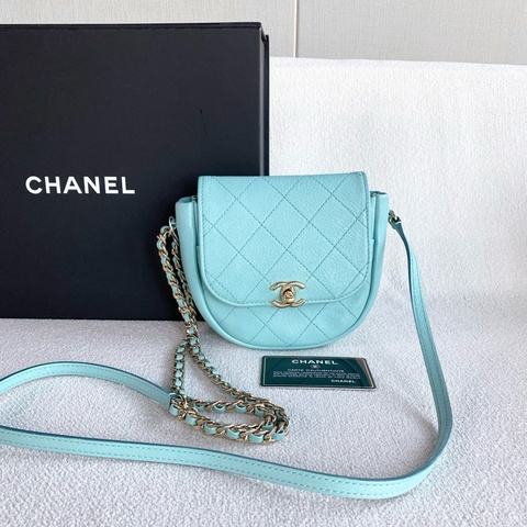 Chanel 香奈兒 mini馬鞍包斜挎包 卡 蒂芙尼藍