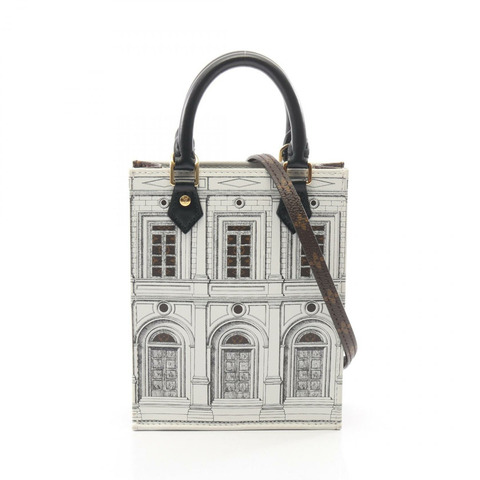 路易威登 (LOUIS VUITTON) × FORNASETTI Petite Sac Plat Monogram 2WAY 手提包 M80991 PVC塗層帆布 白色