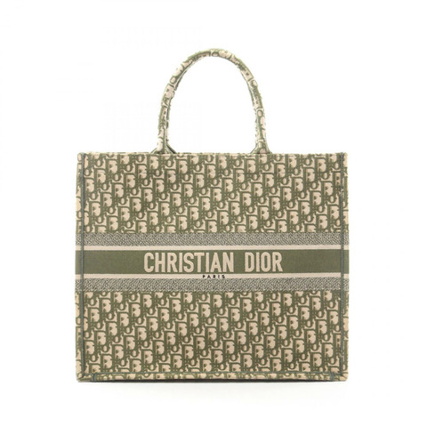 Christian Dior ABCDior BOOK TOTE 大斜紋帆布手提包，卡其色/米色，二手女款