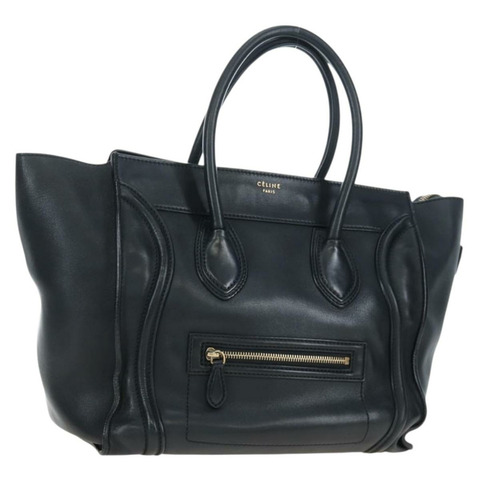 CELINE Luggage 手提包，黑色金色皮革，正品 am12236V