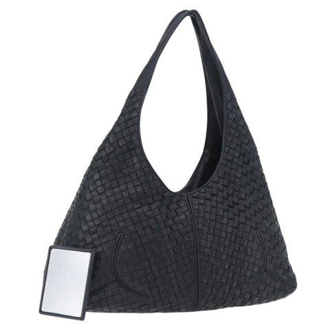 BOTTEGA VENETA INTRECCIATO 黑色皮革肩背包 145552 正品 195745V
