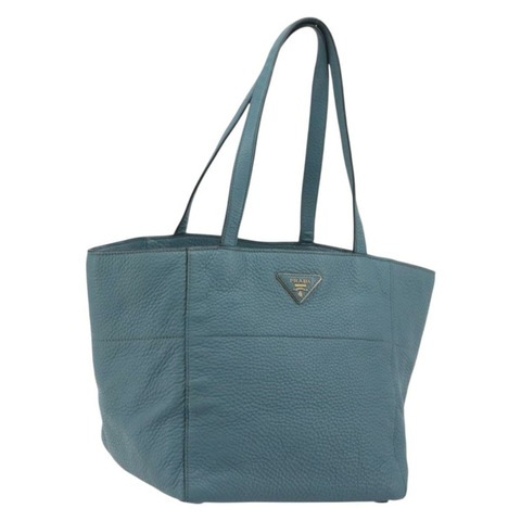 PRADA 淺藍色金色皮革手提包，正品編號 195376V