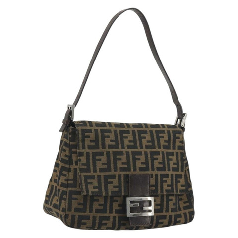 FENDI Zucca帆布Mamma Baguette單肩包 棕色 銀色 正品 195445V