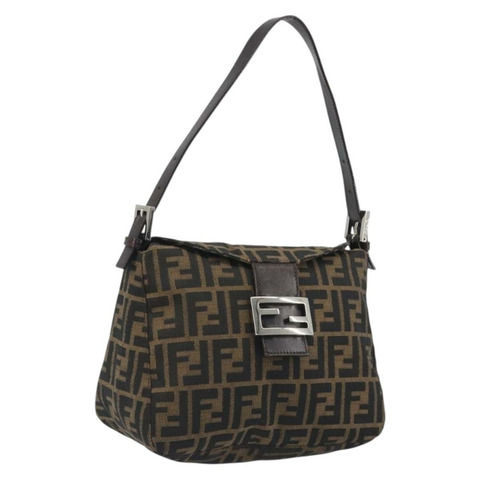 FENDI Zucca帆布Mamma Baguette單肩包 棕色 銀色 正品 195494V