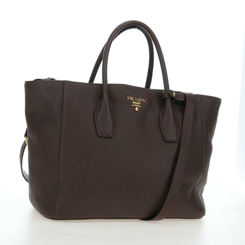 PRADA Vittero Dino 皮革手提包，棕色金色，兩用款，正品，貨號 196084V
