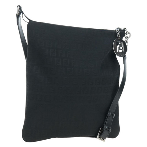 FENDI Zucchino帆布單肩包 黑色 銀色 8BT151 正品 195776V
