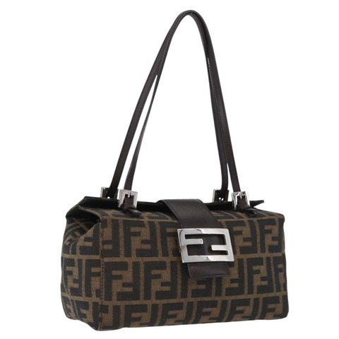 FENDI Zucca帆布Mamma Baguette手袋 棕色 銀色 正品 195795V