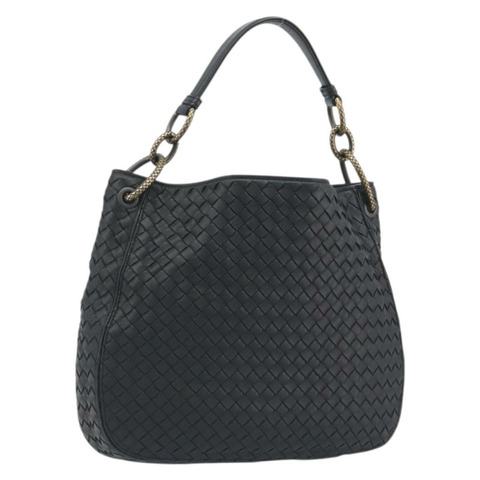 BOTTEGA VENETA INTRECCIATO 鏈條肩背包 皮革 黑色 金色 正品 195244V