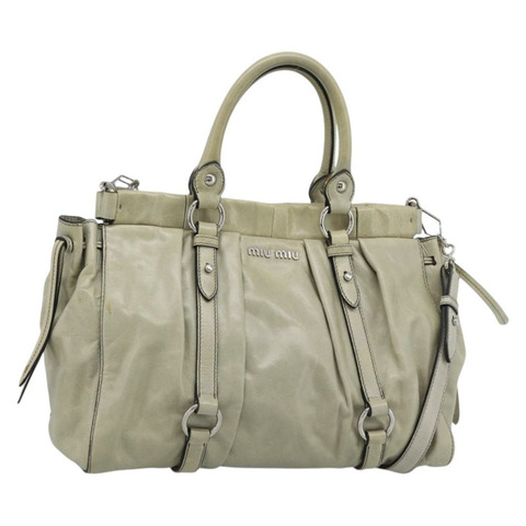 Miu Miu 手提包 皮革 兩用 米色 銀色 正品 bs36777V