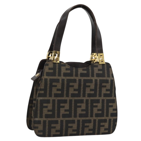 FENDI Zucca帆布手提包 棕色金色 正品 194558V