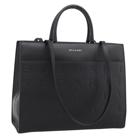 寶格麗（BVLGARI）皮革雙肩包，黑色金色，正品 ka5676V