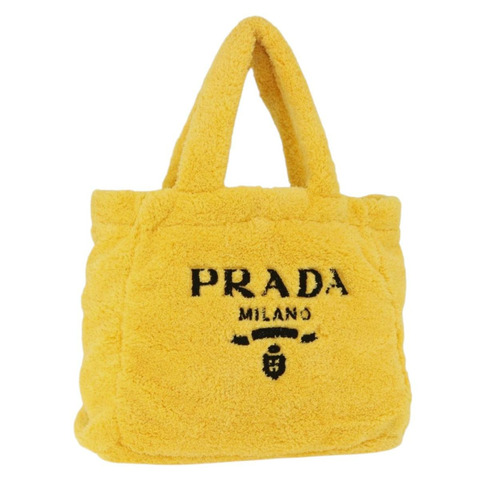PRADA 托特包 Pile 黃色銀色 Auth ka5626V