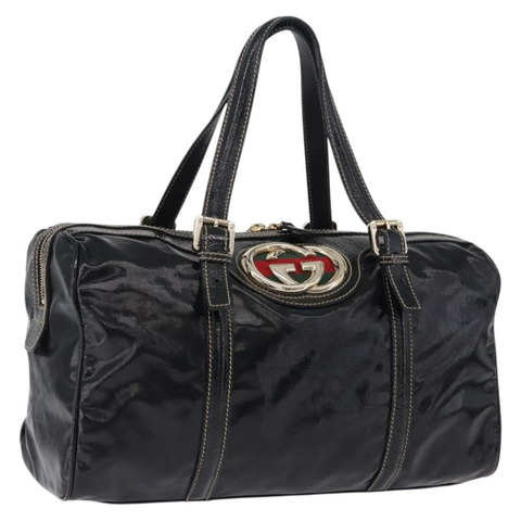 GUCCI Interlocking Web Sherry Line 手袋，漆皮，黑色，貨號 170010，正品編號 196790V