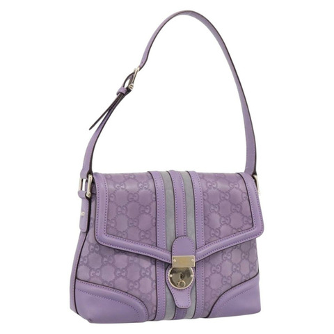 GUCCI GG帆布Guccissima手提包 皮革 紫色 金色 145999 正品 196833V