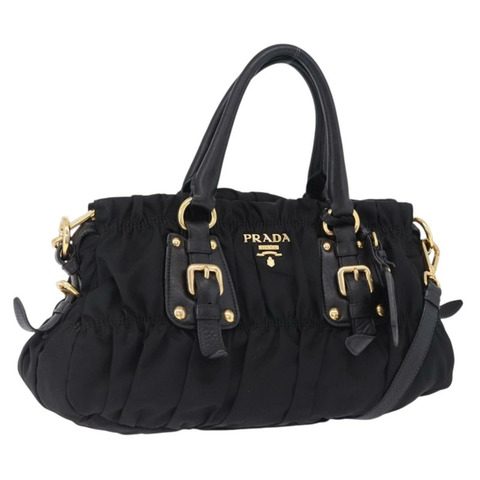 PRADA 尼龍雙肩包 黑色 金色 正品 196783V