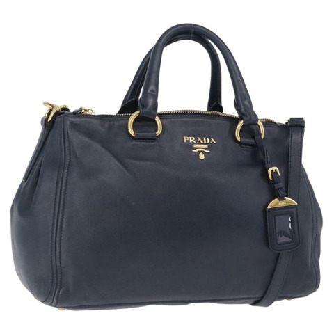 PRADA 手提包 皮革 兩用 海軍藍 金色 正品 196781V