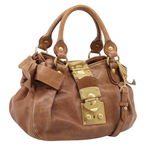 Miu Miu Ribbon 手提包 皮革 2way Brown Gold Auth 195137V