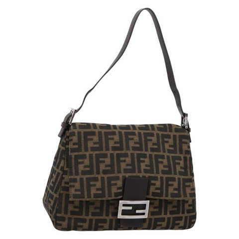 FENDI Zucca帆布Mamma Baguette單肩包 棕色 銀色 正品 BA14949V