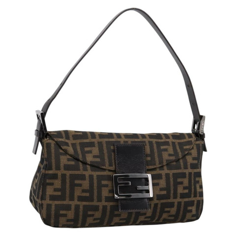 FENDI Zucca帆布Mamma Baguette單肩包 棕色/銀色 8BR003 正品 BA14953V