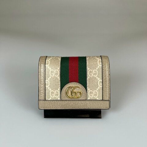 GUCCI 523155經典綠紅綠短夾
