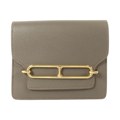 HERMES Evercolor皮革Roulis Slim金扣錢包Gris Meyer